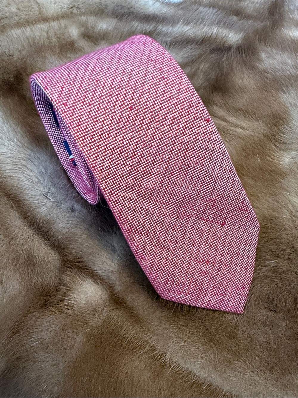 Tommy Hilfiger Pink Textured Linen And Silk Woven Tie.